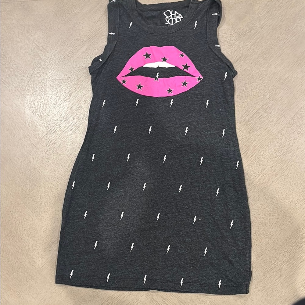 Chaser Black Tank dress with Pink Lips Design